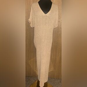 NWT Tan Gold Metallic Women’s L/XL Knit Maxi Length Sleeveless Zara V Neck Dress